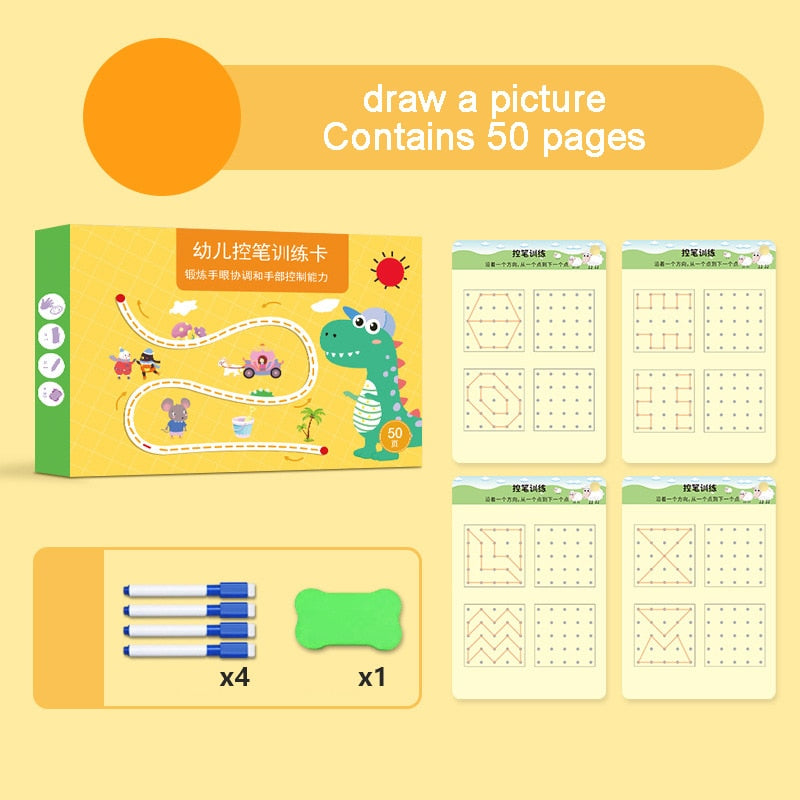Livro Mágico - Kit Educacional de Traço e Desenho Infantil (Caderno, C