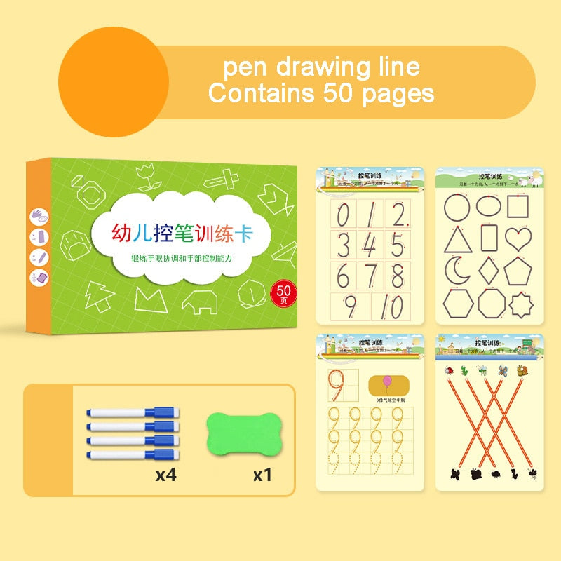 Livro Mágico - Kit Educacional de Traço e Desenho Infantil (Caderno, C